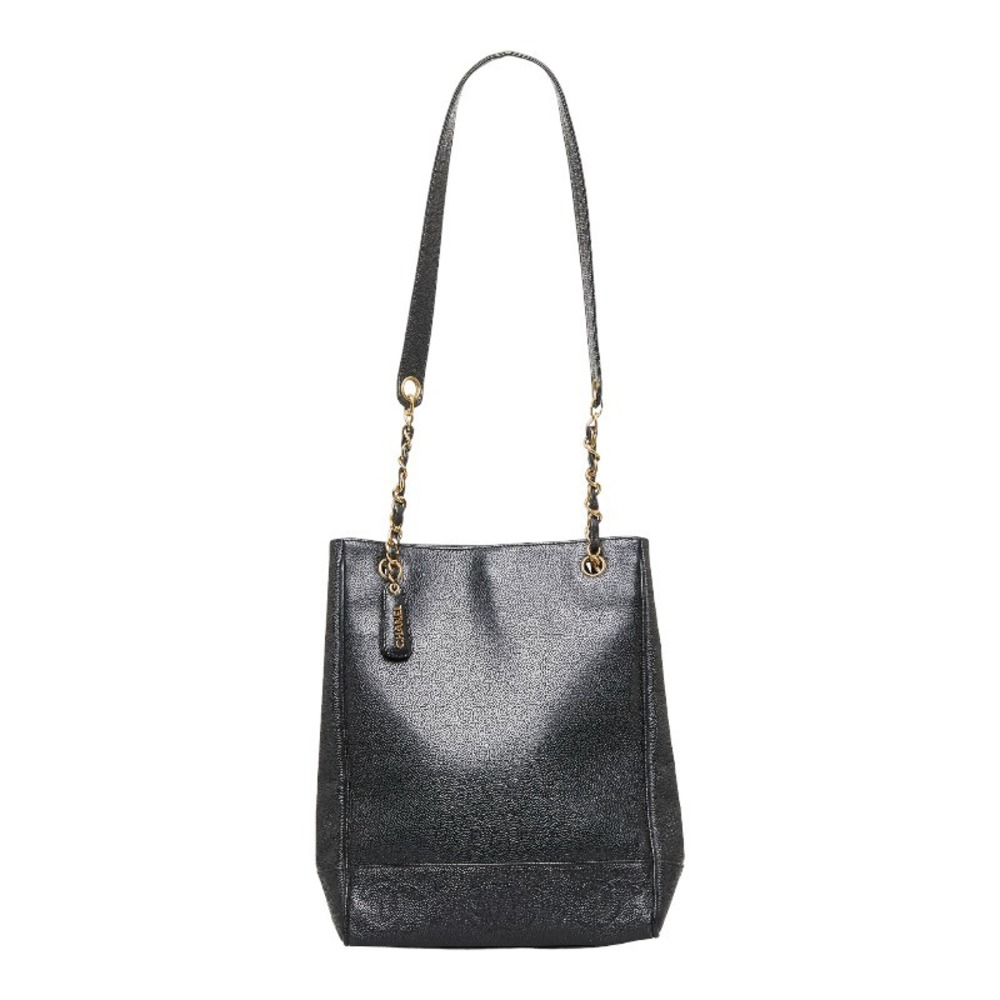 Chanel Coco Mark Handbag Tote Bag Black Gold